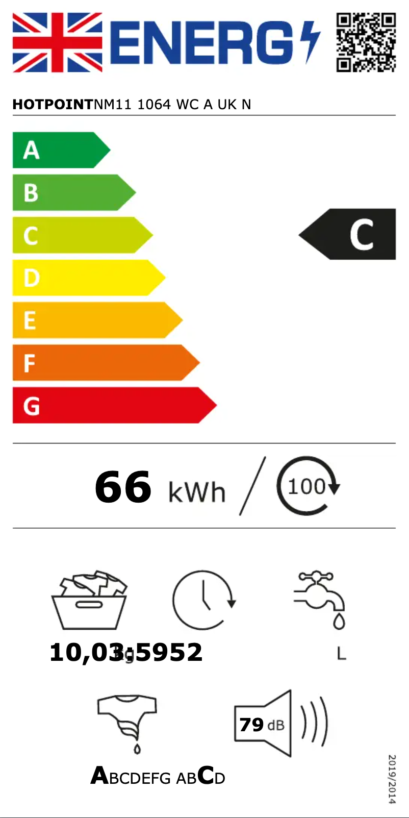 Página 1 del manual Etiqueta energética Hotpoint NM11 1064 WC A UK N