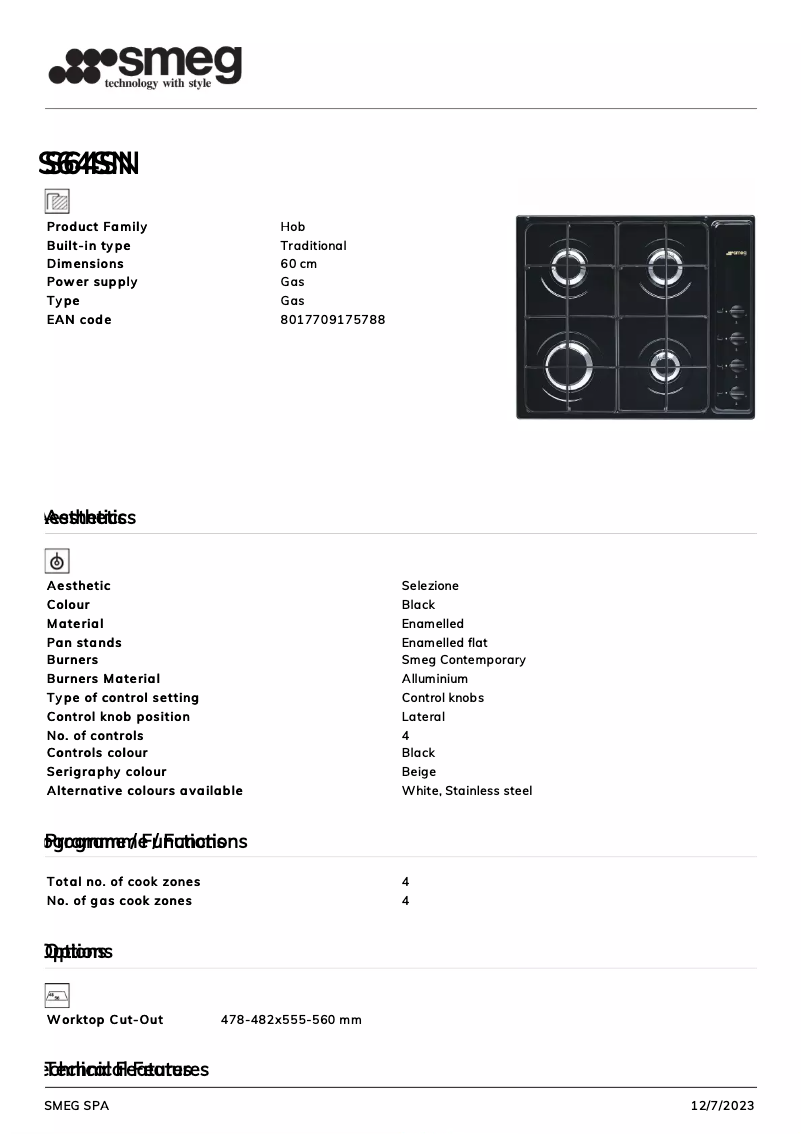Página 1 del manual Ficha técnica Smeg S64SN