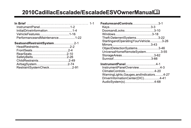Página 1 del manual Manual de usuario Cadillac Escalade ESV (2010)