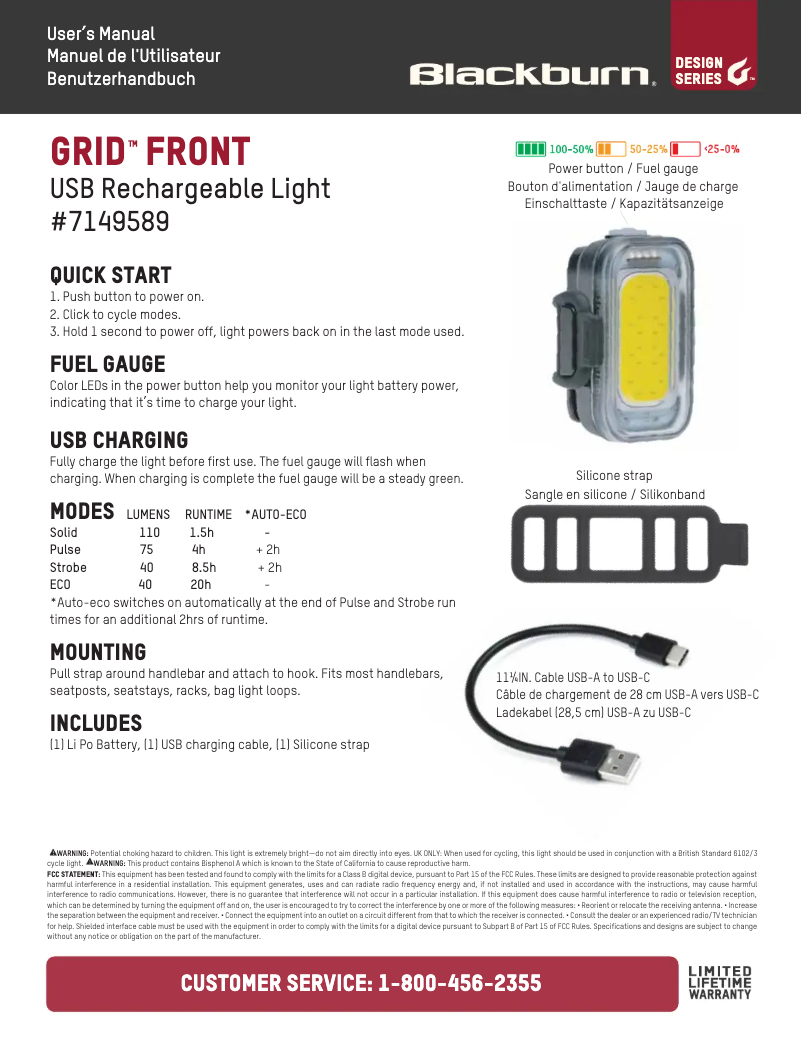 Página 1 del manual Manual de usuario Blackburn Grid Front