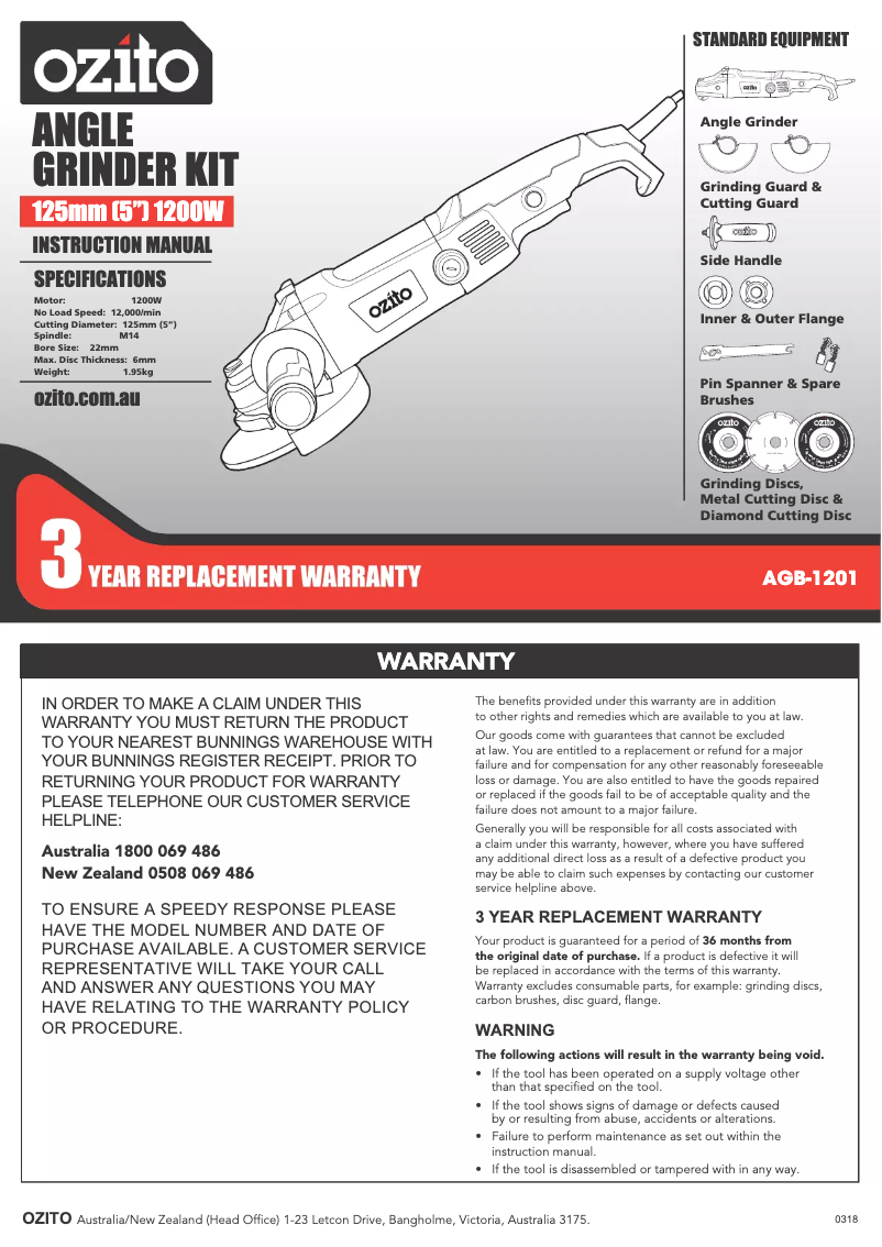 Página nº 1 - Manual de instrucciones Ozito AGB-1201