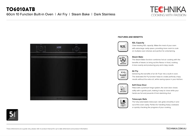 Página 1 del manual Ficha técnica Technika TO6010ATB