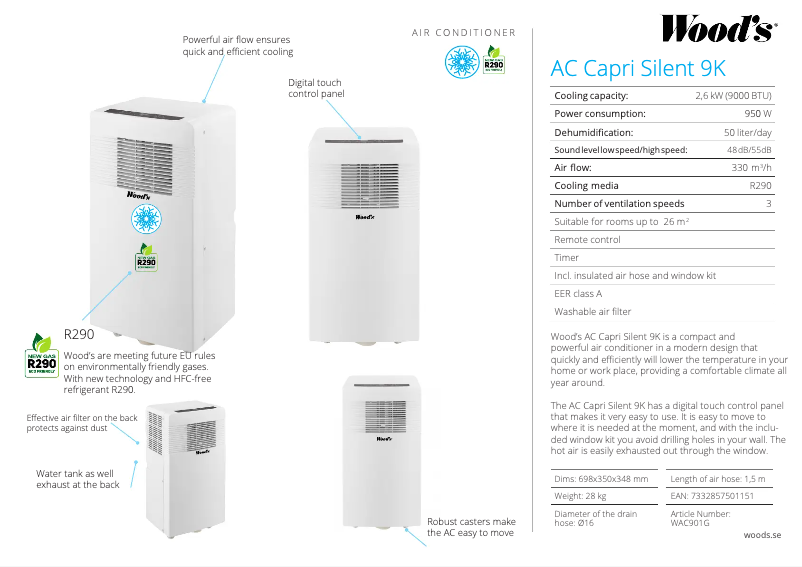 Imagen de la primera página del manual del dispositivo Capri Silent 9K