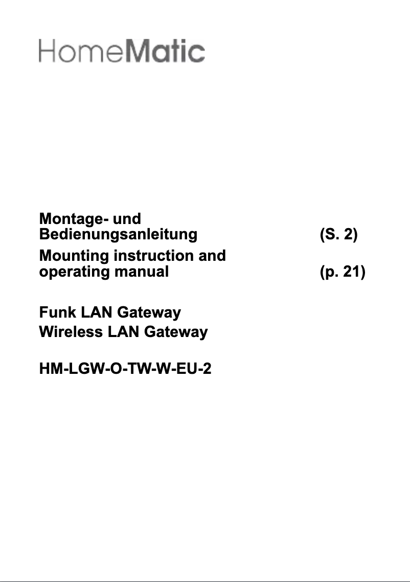 Imagen de la primera página del manual del dispositivo eQ-3 AG HM-LGW-O-TW-W-EU-2