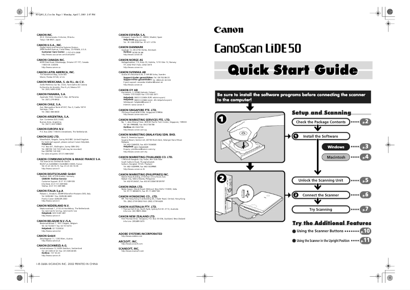 Imagen de la primera página del manual del dispositivo CanoScan LiDE 50