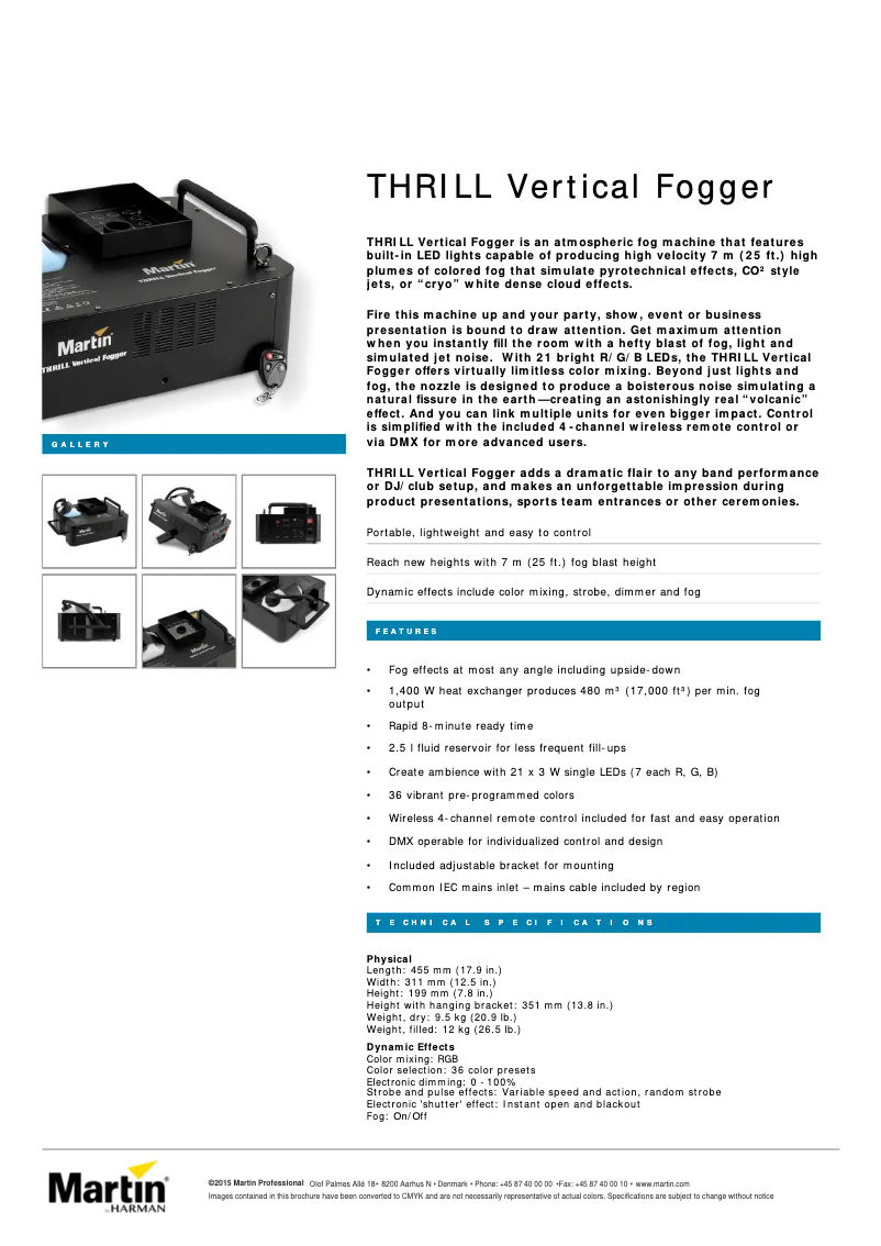 Página 1 del manual Ficha técnica Martin Thrill Vertical Fogger