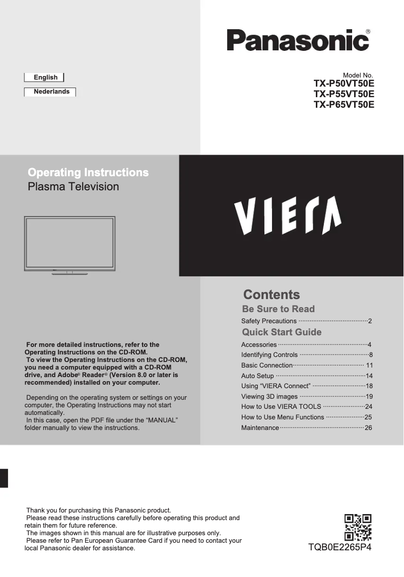 Página 1 del manual Manual de usuario Panasonic TX-P50VT50E