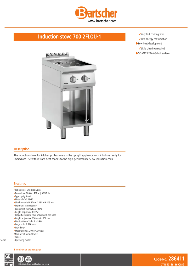 Página 1 del manual Manual de usuario Bartscher 286411