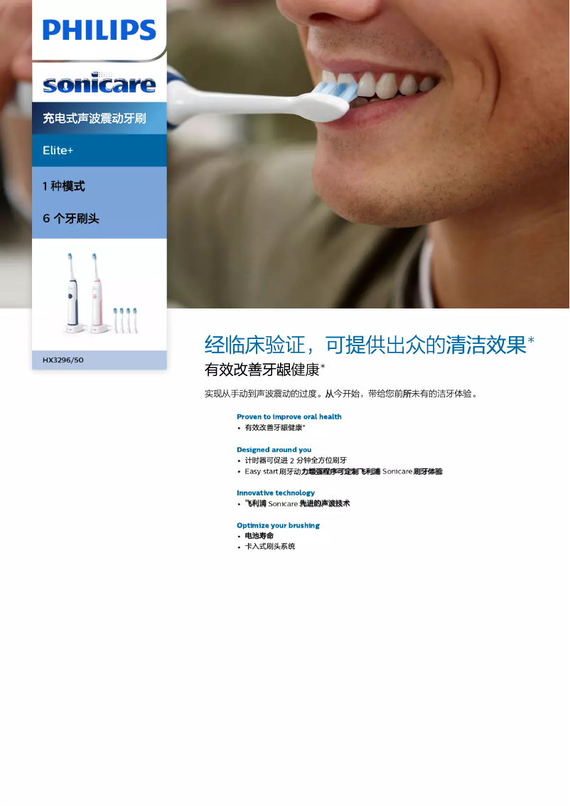 Página 1 del manual Folleto Philips Sonicare Elite+ HX3296