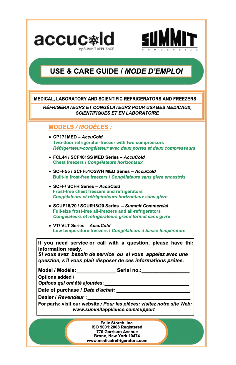 Imagen de la primera página del manual del dispositivo Accucold VLT650