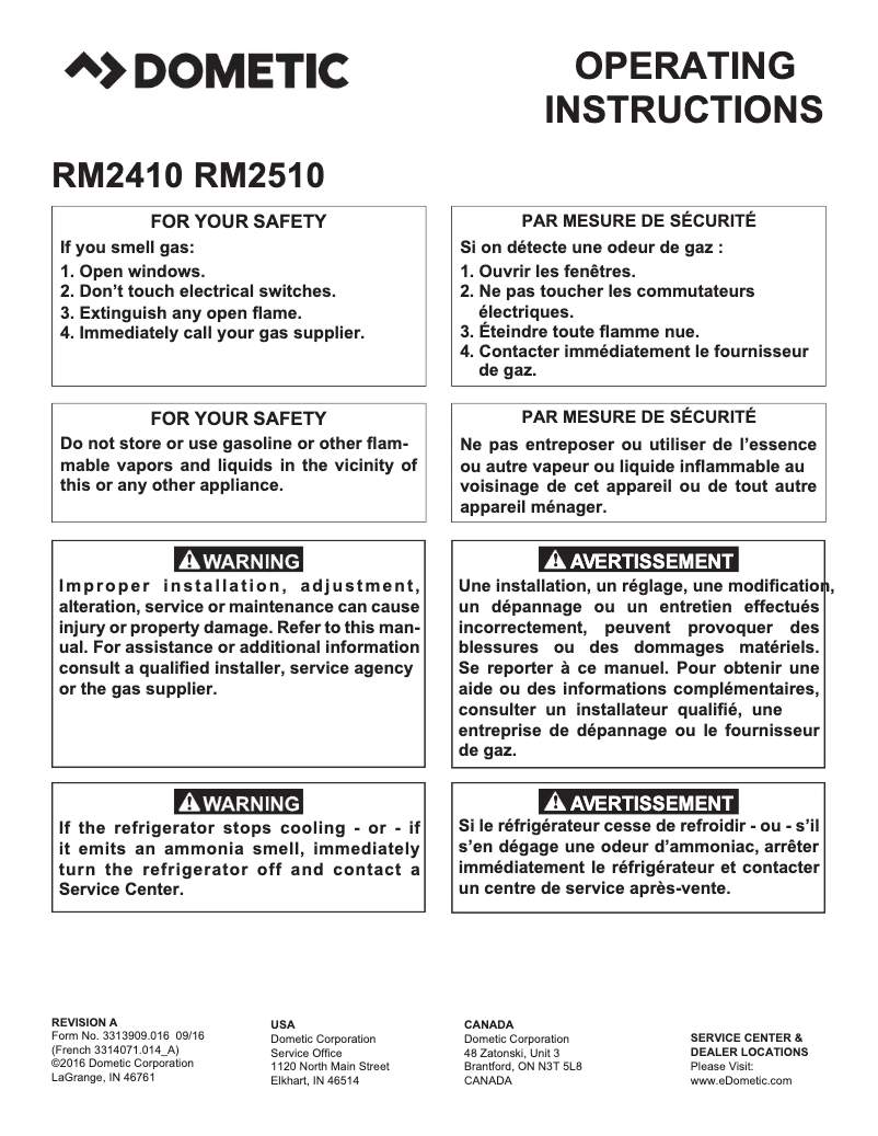 Página nº 1 - Manual de usuario Dometic RM2410