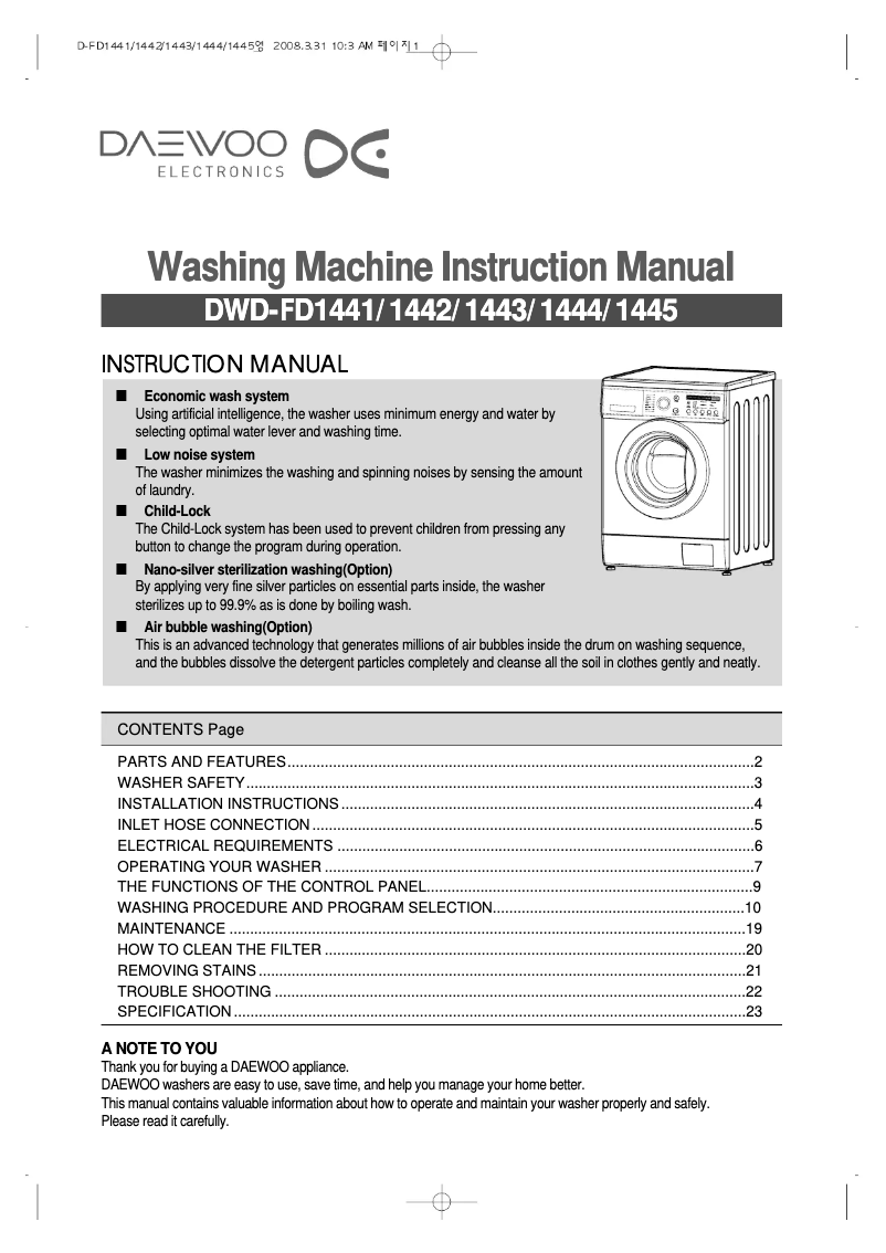Imagen de la primera página del manual del dispositivo DWDG1441