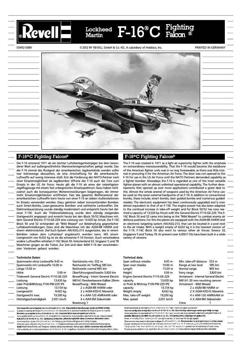 Página 1 del manual Manual de usuario Revell Lockheed Martin F-16C Fighting Falcon