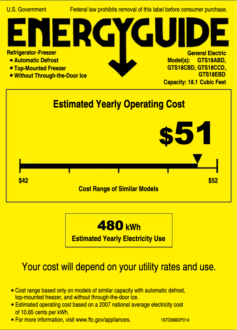 Página 1 del manual Etiqueta energética GE GTS18EBDWW