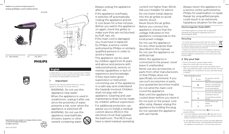Página 1 del manual Manual de usuario Philips DryCare Advanced BHD188