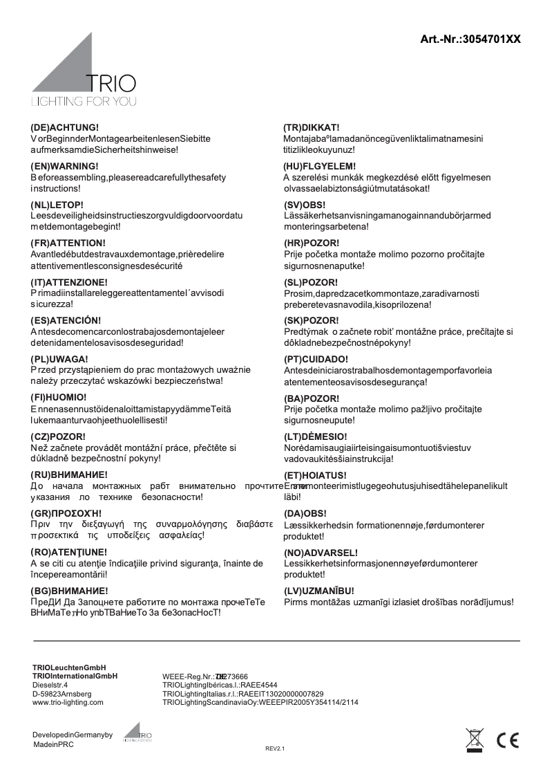 Página 1 del manual Manual de usuario Trio Lighting Carla 305470132