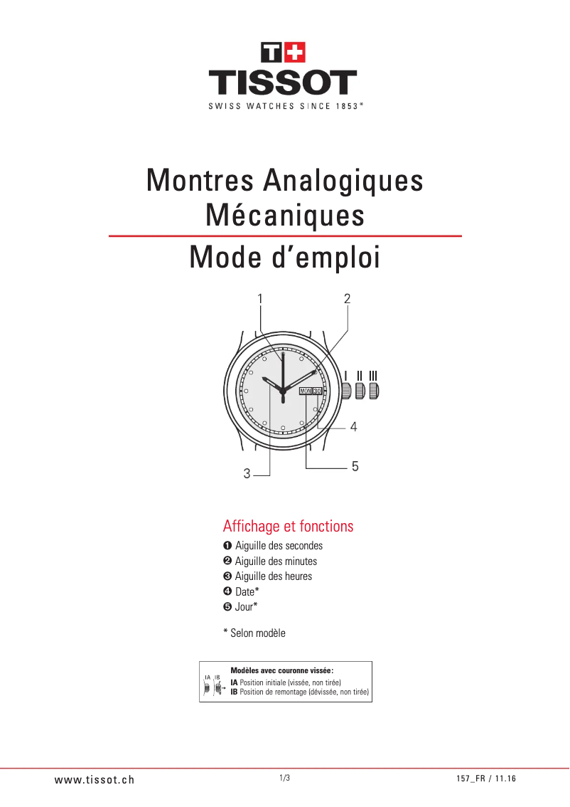 Página 1 del manual Manual de usuario Tissot T-NAVIGATOR Automatic Gent
