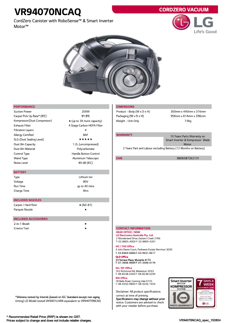 Imagen de la primera página del manual del dispositivo VR94070NCAQ