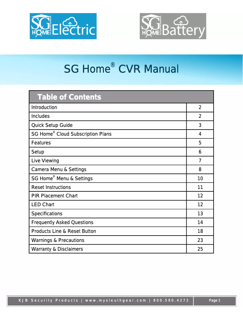 Página 1 del manual Manual de usuario KJB Security Products SG Home CVR