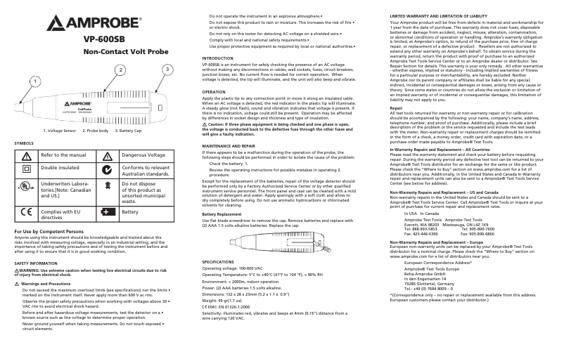 Imagen de la primera página del manual del dispositivo VP-600SB