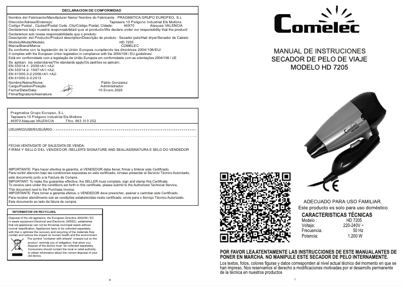 Página 1 del manual Manual de usuario Comelec HD 7205