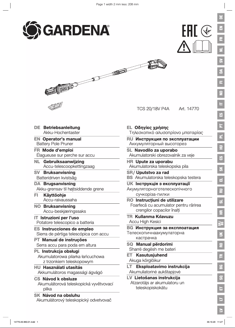 Página nº 1 - Manual de usuario Gardena TCS 20/18V P4A