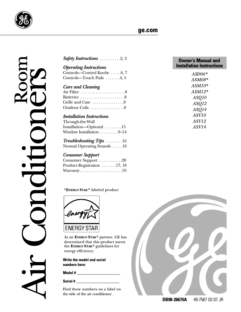 Imagen de la primera página del manual del dispositivo ASQ14AK