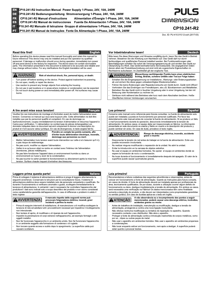 Página 1 del manual Manual de usuario Puls Dimension CP10.241-R2