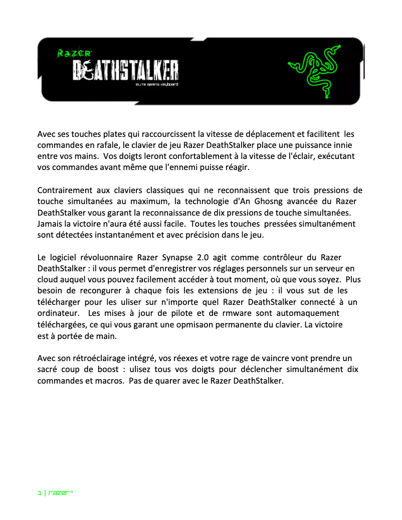 Página nº 1 - Manual de usuario Razer DeathStalker