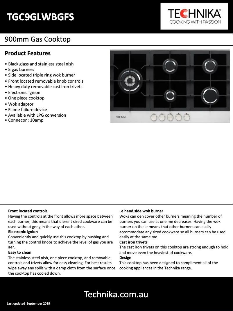 Página 1 del manual Ficha técnica Technika TGC9GLWBGFS