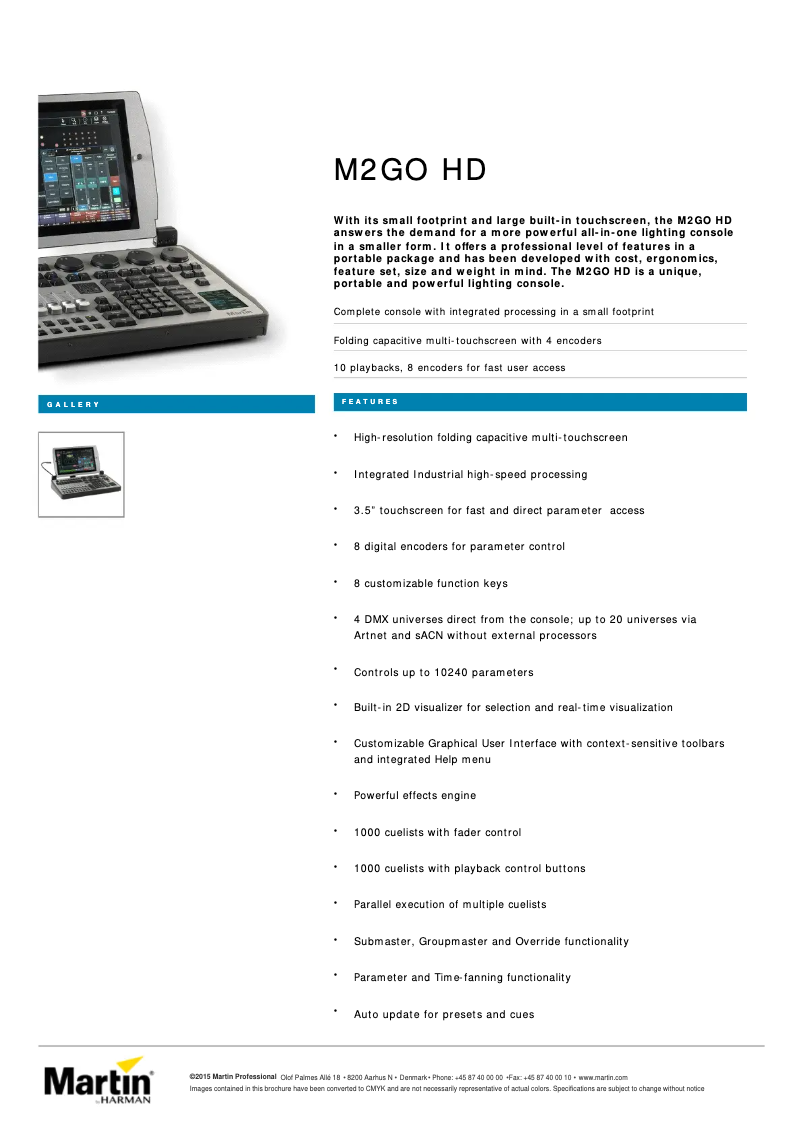 Página 1 del manual Ficha técnica Martin M2GO HD