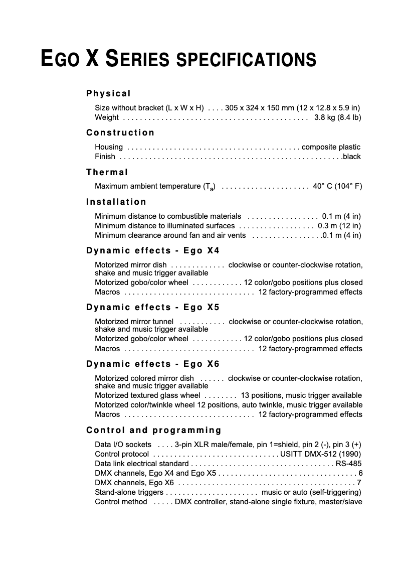 Página 1 del manual Ficha técnica Martin Ego X6