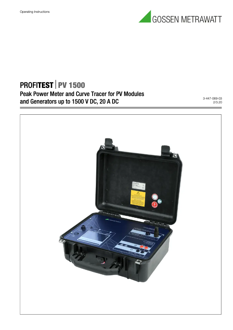 Página nº 1 - Manual de usuario Gossen Metrawatt PROFITEST PV1500