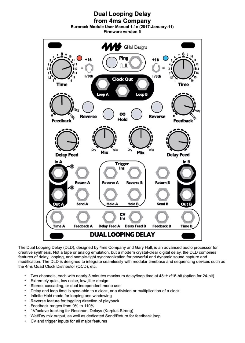 Imagen de la primera página del manual del dispositivo Dual Looping Delay