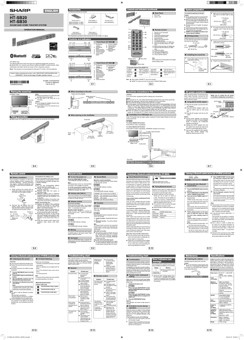 Imagen de la primera página del manual del dispositivo HT-SB20