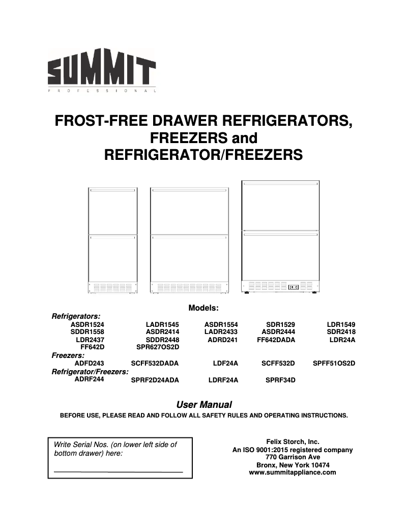 Página 1 del manual Manual de uso y mantenimiento Summit SCFF532D