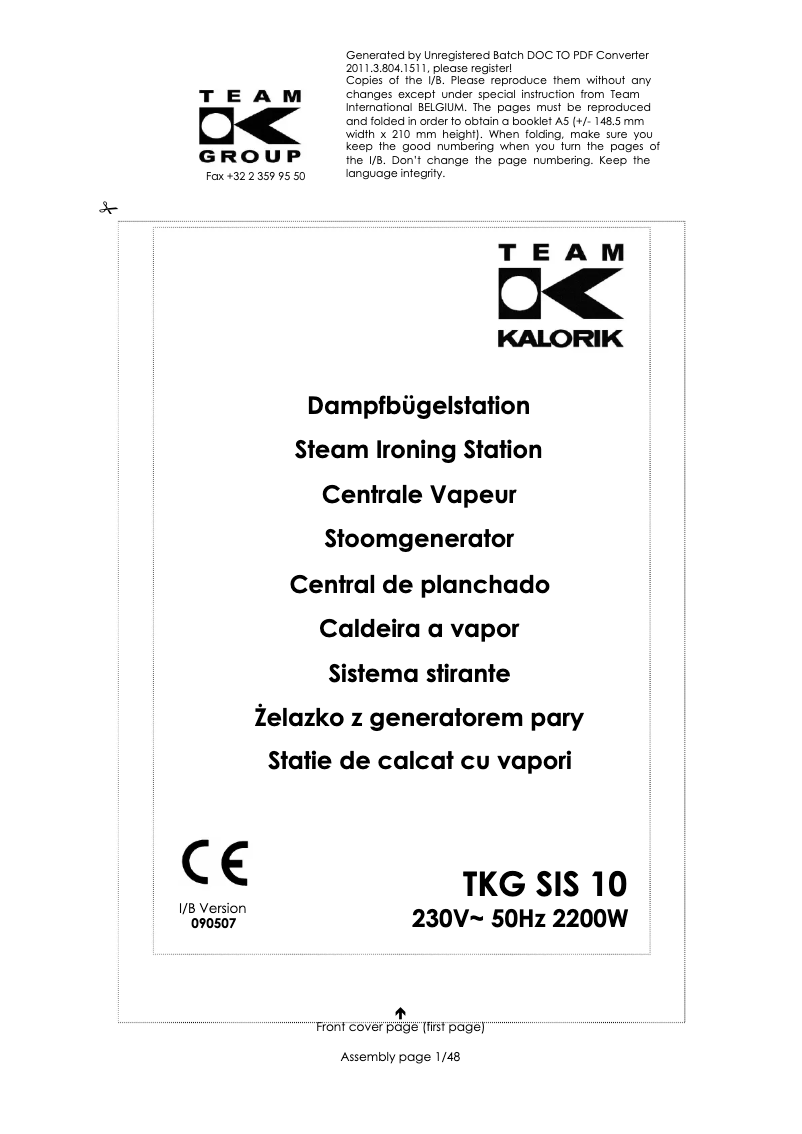 Imagen de la primera página del manual del dispositivo TKG SIS 10