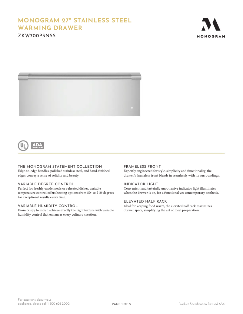 Imagen de la primera página del manual del dispositivo ZKW700PSNSS