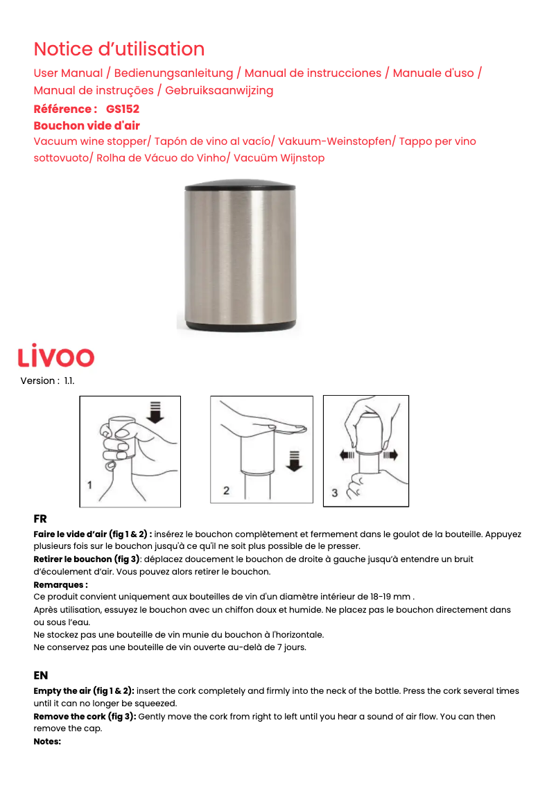 Imagen de la primera página del manual del dispositivo GS152