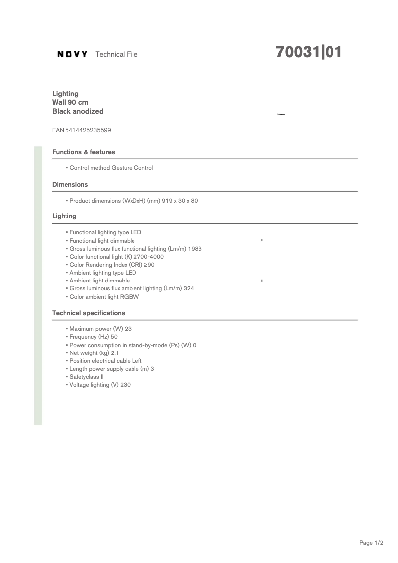 Imagen de la primera página del manual del dispositivo Wall 70031