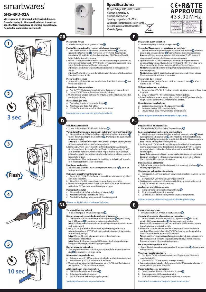 Imagen de la primera página del manual del dispositivo SH5-RPD-02A