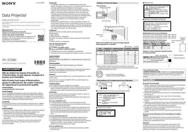 Imagen de la primera página del manual del dispositivo VPL-GTZ380
