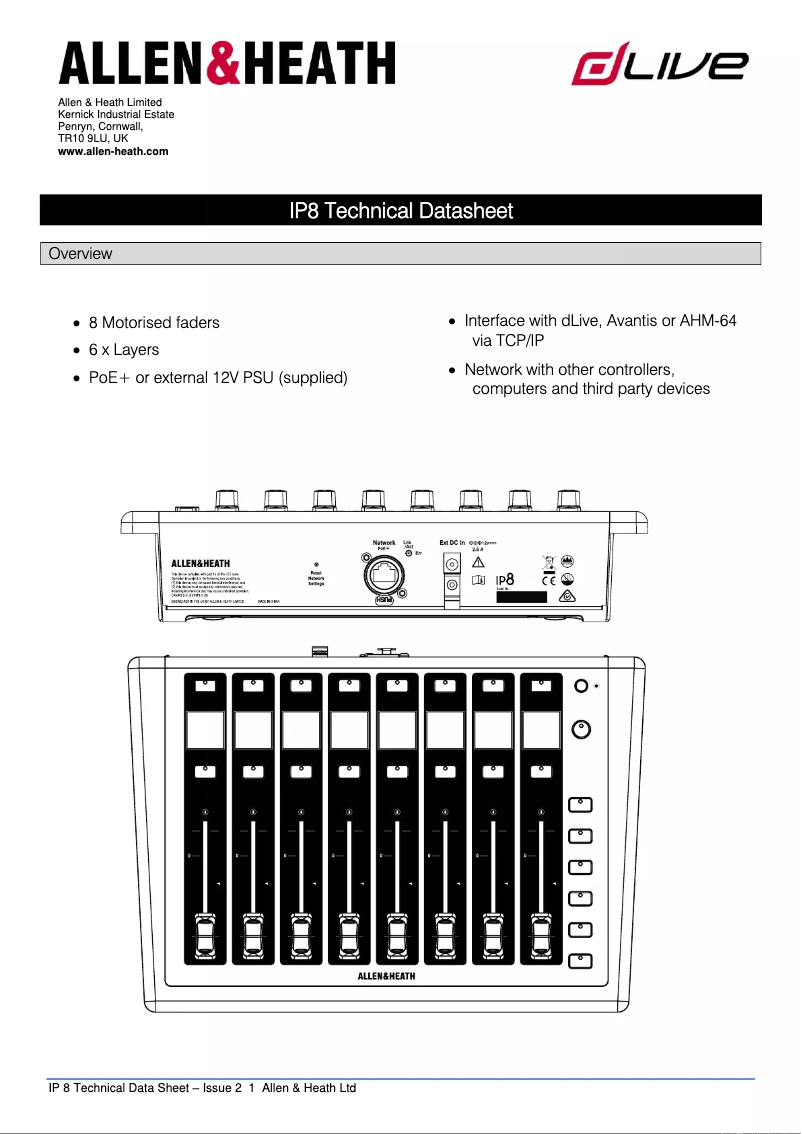Página 1 del manual Ficha técnica Allen & Heath IP8
