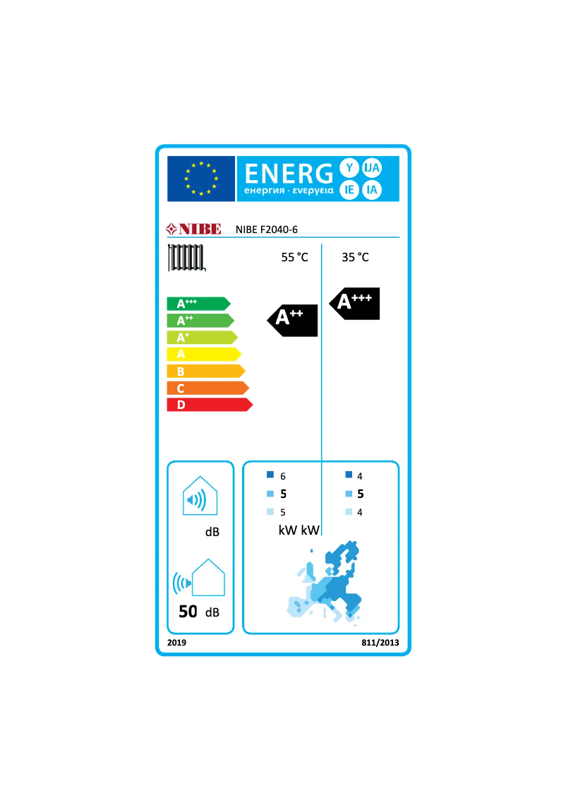 Página 1 del manual Etiqueta energética Nibe F2040