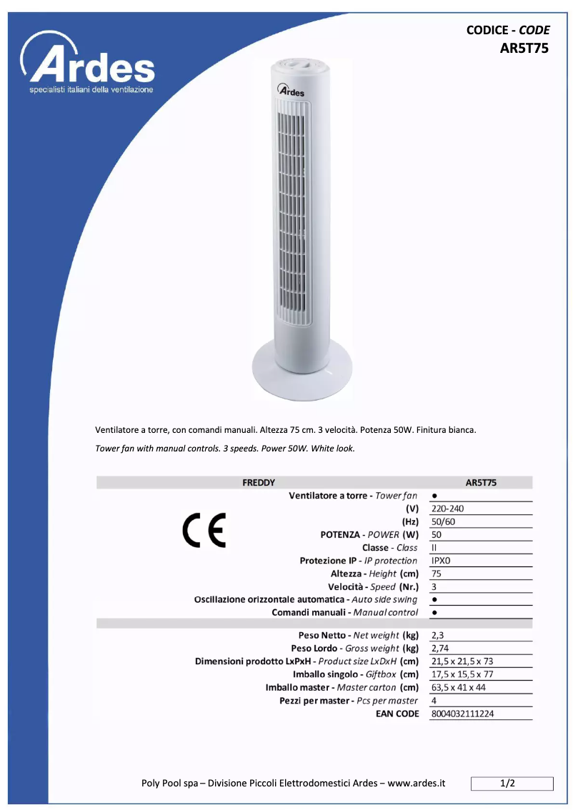 Página nº 1 - Ficha técnica Ardes AR5T75