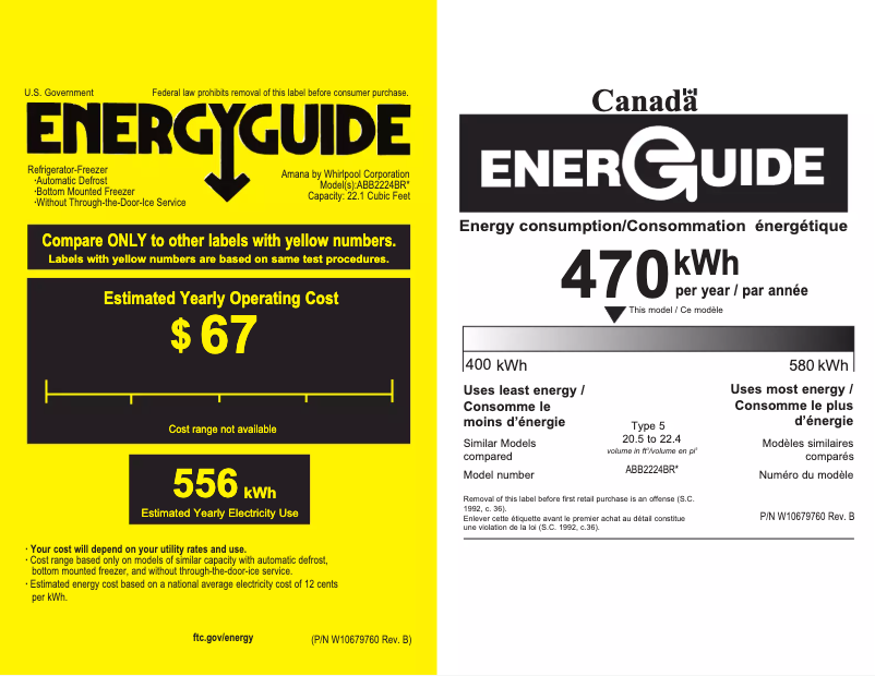 Página 1 del manual Etiqueta energética Amana ABB2224BR