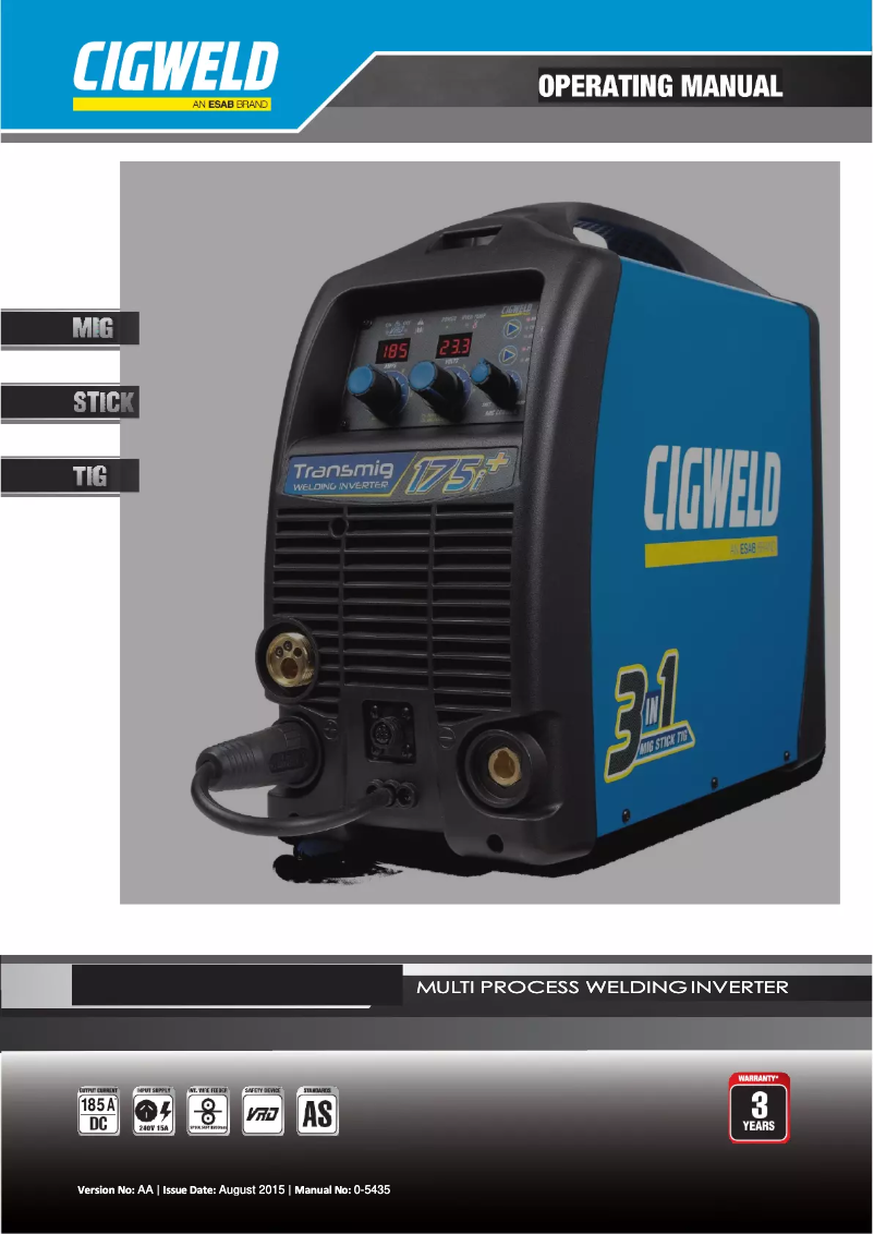 Imagen de la primera página del manual del dispositivo Transmig 175i+ MIG