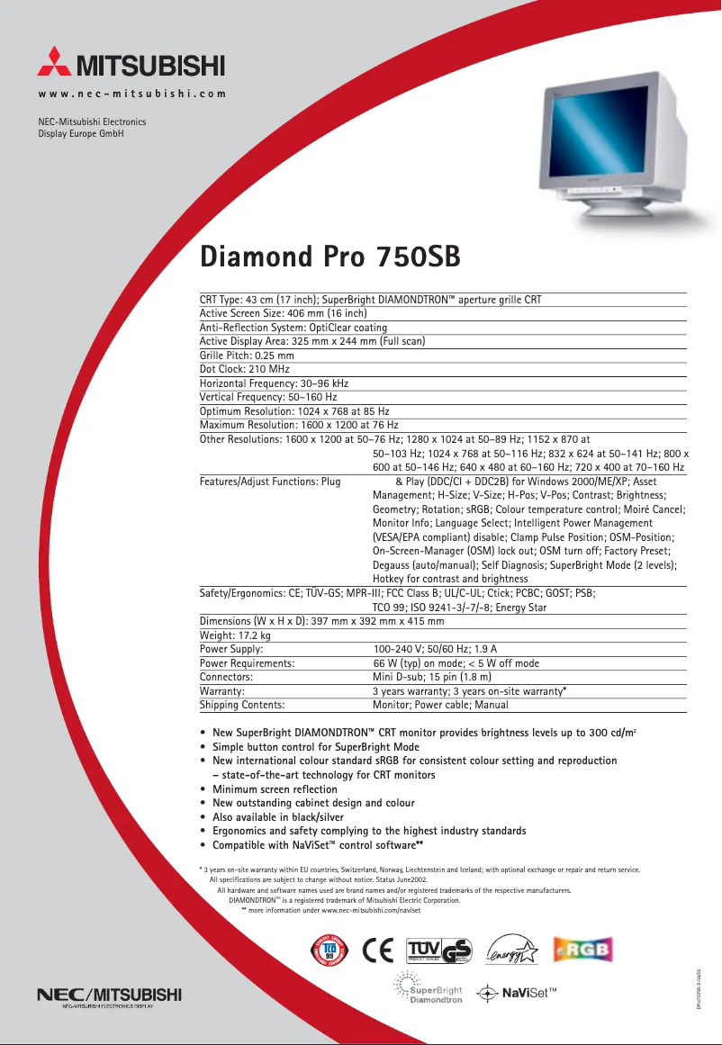 Imagen de la primera página del manual del dispositivo Diamond Pro 750SB