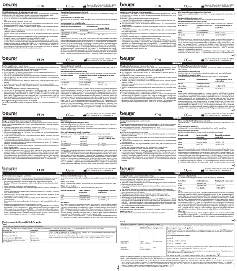 Página 1 del manual Manual de instrucciones Beurer FT 09