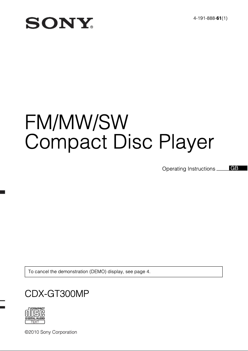 Imagen de la primera página del manual del dispositivo CDX-GT300MP